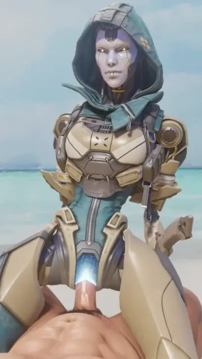 Robo Slut Ash Riding Cock on Beach